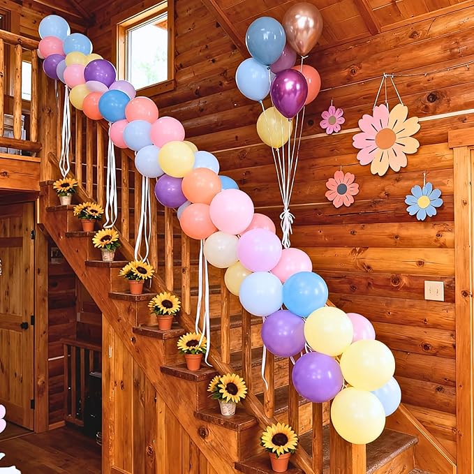 Pastel Balloons, Spring Balloons 50pcs 12 Inch Magenta Macaron Pastel Yellow Blue Pink Blue Purple Metallic Gold for Girl Garden Birthday Rainbow Theme Party Spring Baby Shower Wedding Decorations