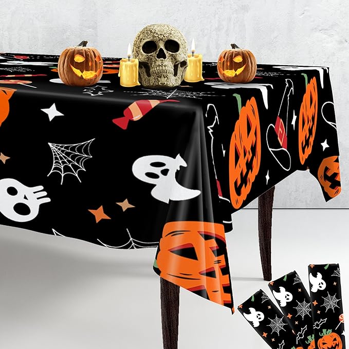 KatchOn Halloween Tablecloths - Large 54x108 Inch, Pack of 3 | Disposable Plastic Table Covers for Halloween Decorations Indoor, Outdoor | Spooky Decorations