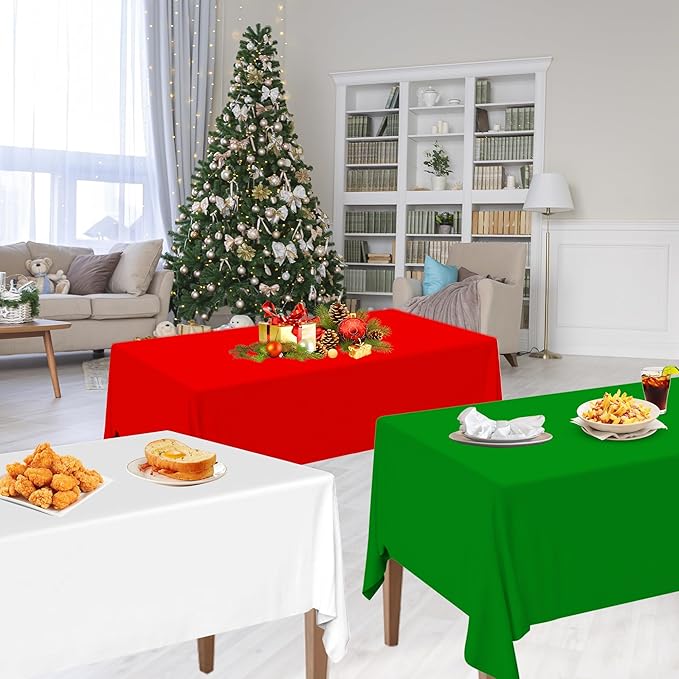 12 Pack Christmas Plastic Tablecloths, Disposable Red White Green Rectangle Table Covers for Holiday Dining Decorations,Christmas Theme Party Supplies,54 x 108 Inch