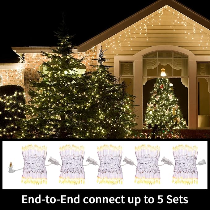 LAMPHOME 100 Count Clear Christmas String Lights, 19.6ft White Wire Fairy Lights, UL Certified Waterproof Indoor & Outdoor String Lights for Xmas Tree, Patio, Wedding, Mother's Day Decor