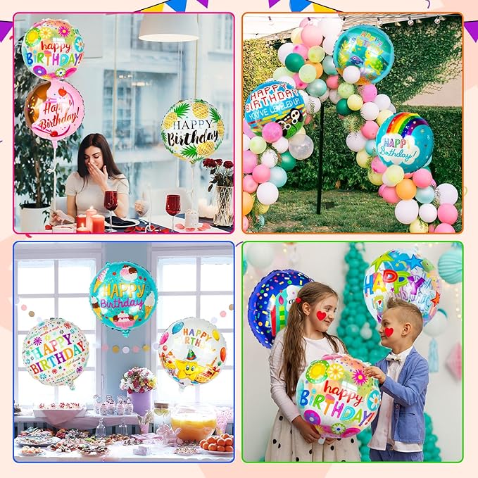 120Pcs Mylar Birthday Balloons, Happy 18IN Round Birthday Foil Helium Balloons Bulk for Party Decoration Supplies