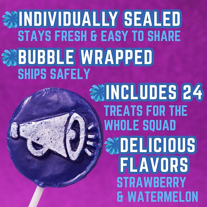 Cheer Tattoo Lollipops, Team Party Favor Candy Gifts, Individually Wrapped Suckers, Pack of 24