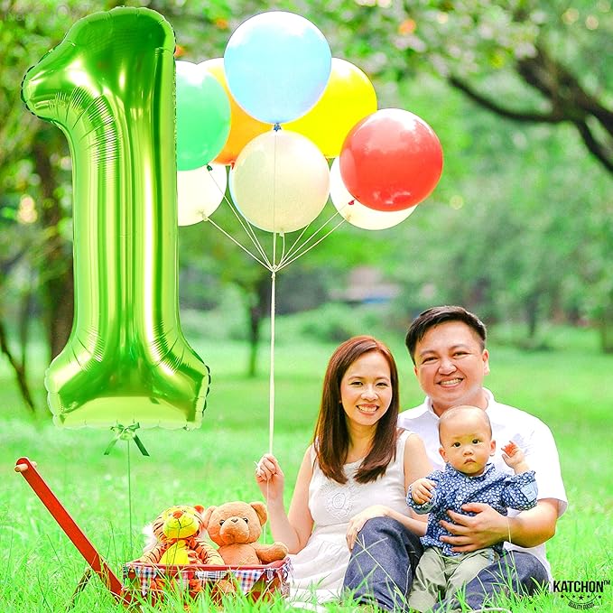 KatchOn, Light Green Number 1 Balloon - 40 Inch | Mylar Foil Balloon For 1st Happy Birthday Decorations | Green Number 1 Balloon For 1st Anniversary Decorations | Green Birthday Party Decoration