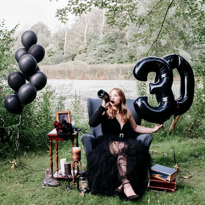 Black Number 30 Balloons, 40 Inch Black Mylar Foil Number 3 & 0 Balloons for Women, Self Inflating 30th Birthday Balloons for 30 Year Old Men Anniversary Birthday Party Decorations Supplies