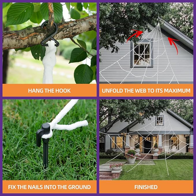 Halloween Decorations Outdoor and Indoor,250 LED Halloween Spider Web Light Decorations with 59" Giant Spider & 20g Stretch Cobweb,200" Large Light Up Spider Web for Yard(Purple)