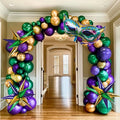 Mardi Gras Purple Green Gold Balloon Garland Arch Kit 101 Pcs with large mylar Star Mardi Mask foil Balloons for 2026 Birthday Masquerade fat Tuesday Theme party Decorations (Purple Green Gold)