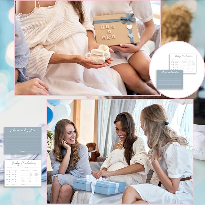 Baby Predictions and Advice Cards, 5" x 7" Blue Baby Shower Predictions Cards, Daily Party Games & Activities Favors for Newparents - G06