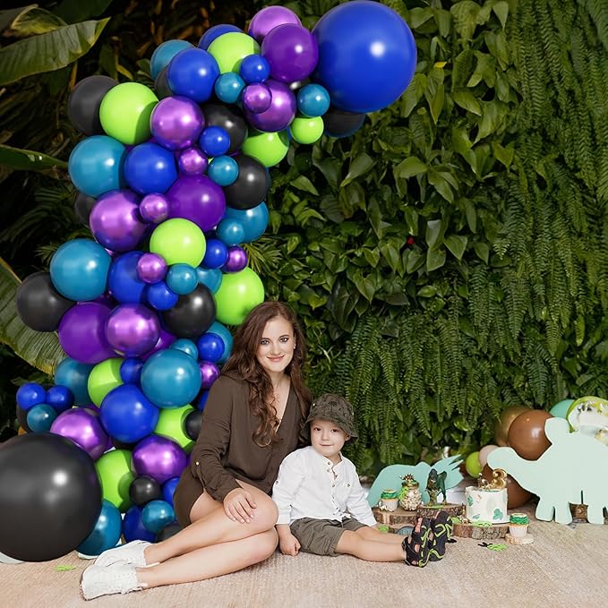 Purple Blue Black Green Balloon Garland Kit Video Game Party Balloons Arch with Metallic Purple Latex Helium Balloon for Boys Night Birthday Baby Shower Party Decorations Supplies