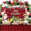 Christmas Party Decorations Set Includes Christmas Santa Claus Snowflakes Backdrop Table Covers Multi Color Balloons Foil Santa Claus and Deer Balloons for Xmas Party Supplies Favors (Plaid Style)
