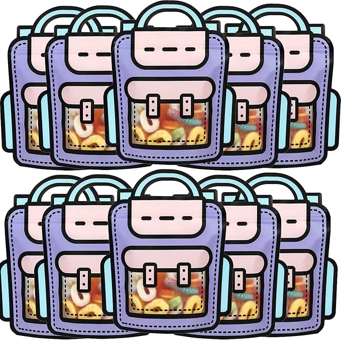Muitcdo 30 PCS Purple Party Favor Bags for Kids, Children Goodie Bags with Stand-up Bottom, Grip Seal Bulk Gift Bag, Students Treat Bag, Cute Snack Candy Bags for Birthday, Back to School, Classroom