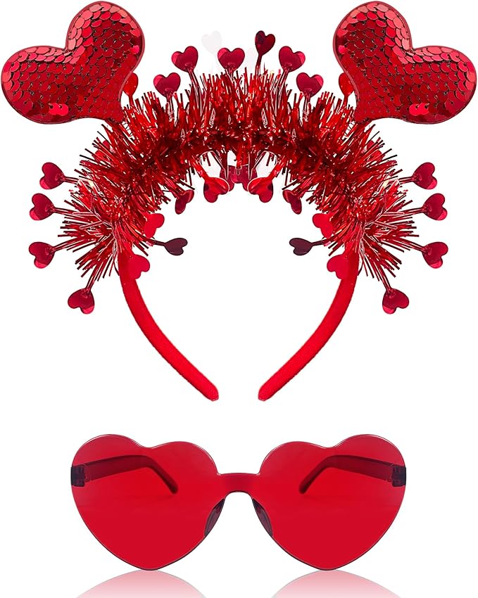 Heart Headband Valentines Day Headband with Red Heart Shape Sunglasses Valentine Accessories for Valentine Wedding Anniversary Party Favors