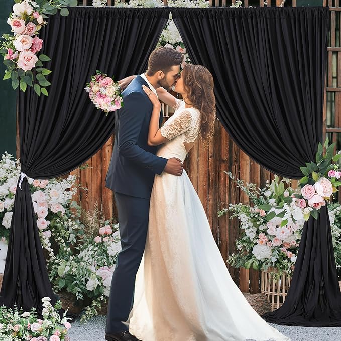 8x10FT Black Backdrop Curtains for Wedding Parties, Wrinkle Free Polyester Photo Backdrop Drapes for Graduation Photography Baby Shower Birthday Stage Background Stand Decorations 4x10ft,2 Panels
