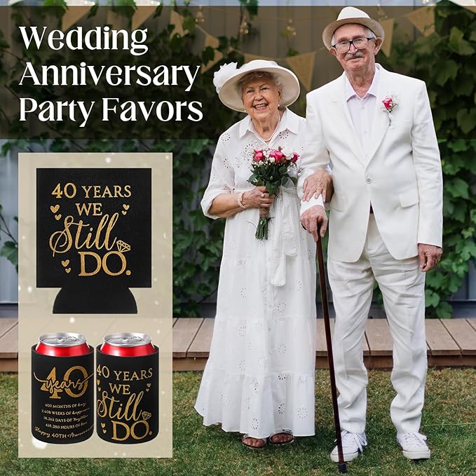 25 Pcs 40th Anniversary Can Sleeve for Guests 40 Years We Still Do Can Birthday Neoprene Cooler Sleeves 40th birthday party Gift Wedding favors for Women Men