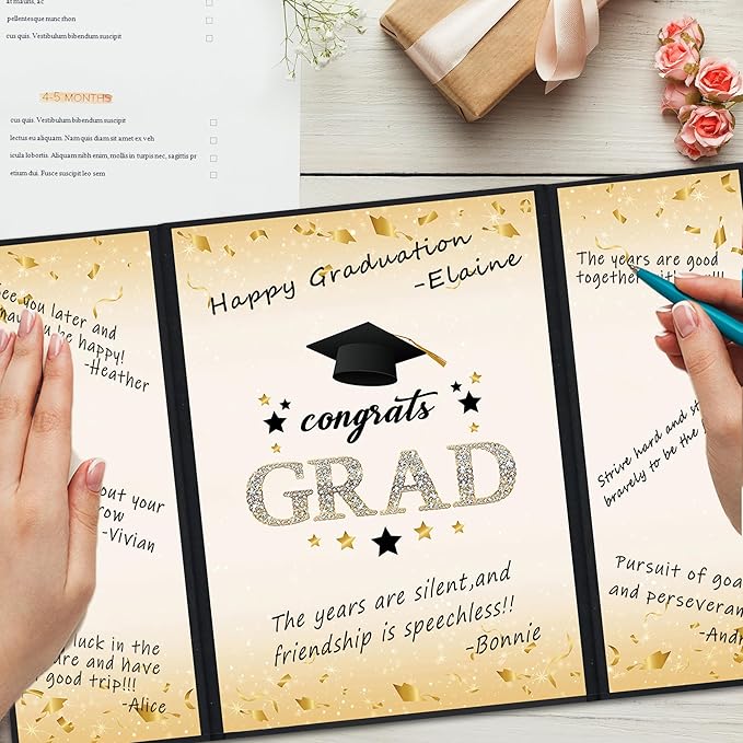 Vlipoeasn 2PCS Graduation Guest Book Alternative, Black Gold Class of 2026 Graduation Party Decorations, Graduation Signature Book for 2026 College High School, Unique Graduation Gifts for Friends