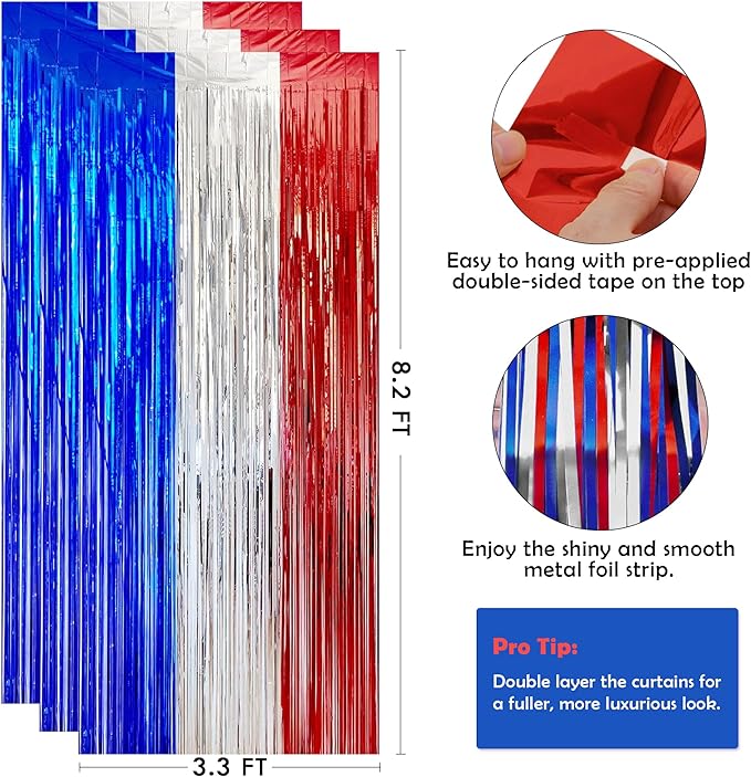 OHOME 4th of July Decorations - American Flag Backdrop Streamers | Patriotic Memorial Day Decor for Indoor Outdoor Outside - 250 America Anniversary USA Fourth of July Accessories Party Favors,2 Pack