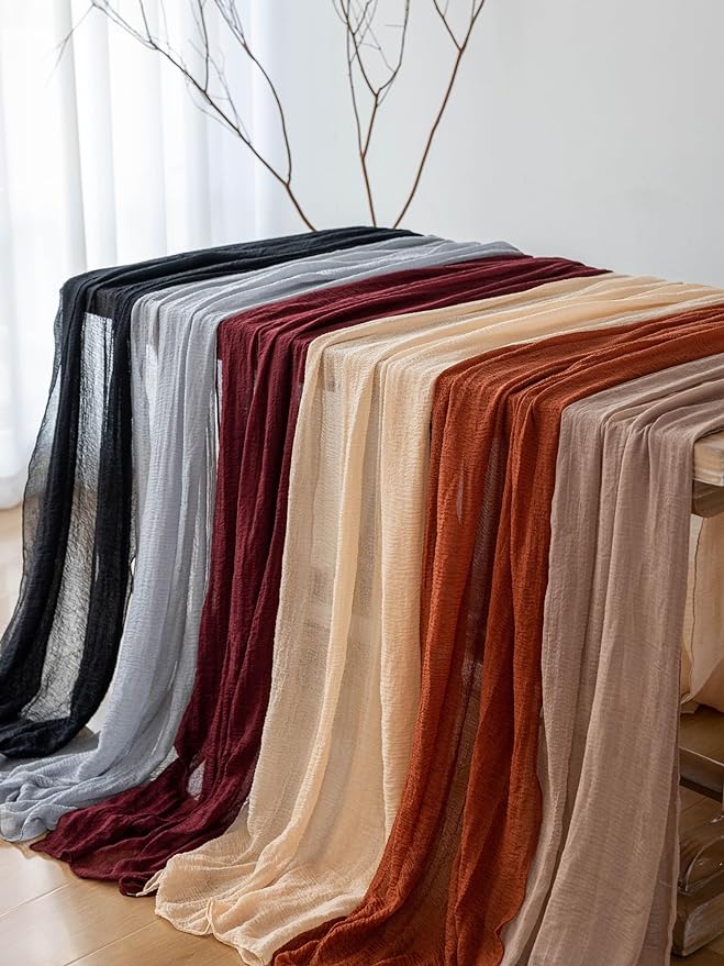 Keketoarrange 3pcs Red Cheesecloth Table Runner Cheese Cloth Rustic Gauze Table Runner 120 Inch 10 FT for Wedding Baby Bridal Shower Sheer Boho Holiday Spring Home Decorations
