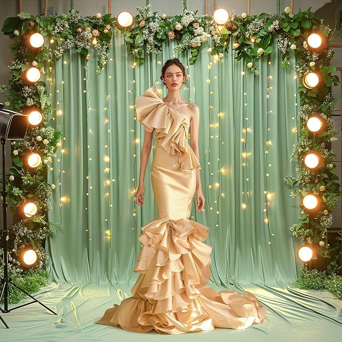20x10FT Sage Green Backdrop Curtains with Lights for Parties,Wrinkle Free Wedding Photo Backdrop Curtains for Baby Shower Birthday Ceremony Reception Home Party Decorations-5ft x 10ft,4 Panels