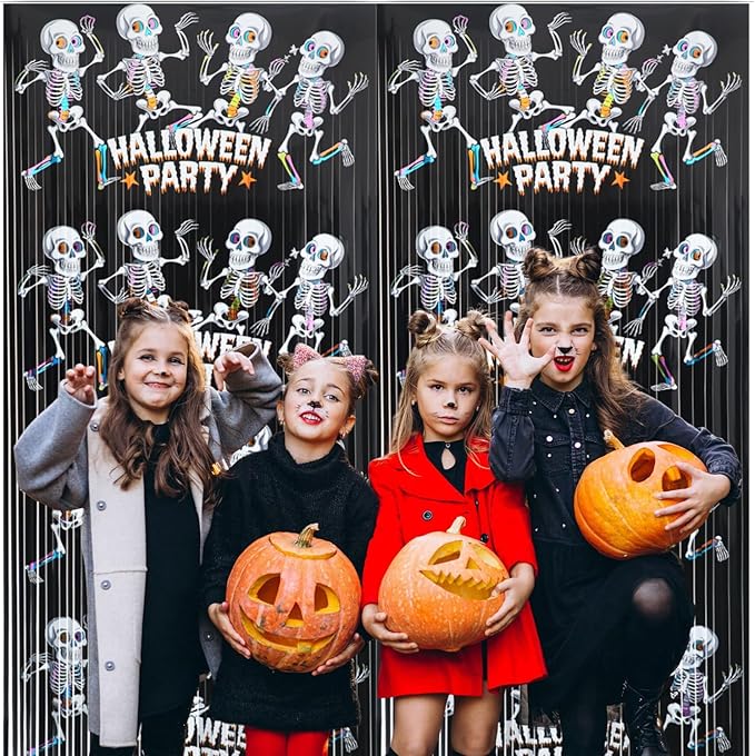 GOER Foil Curtain Backdrop for Halloween Party Decorations| Metallic Tinsel Halloween Theme Photo Booth Props (1 Pack)