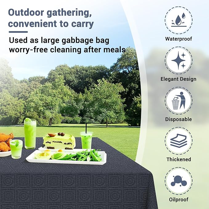 Black Paper Tablecloths for Rectangle Tables 5 Pack, 54''×108'' Disposable Table Cloth for 3-9 Ft Tables, Paper & Plastic Party Table Cover for Birthday, Outdoor, Wedding, Banquet