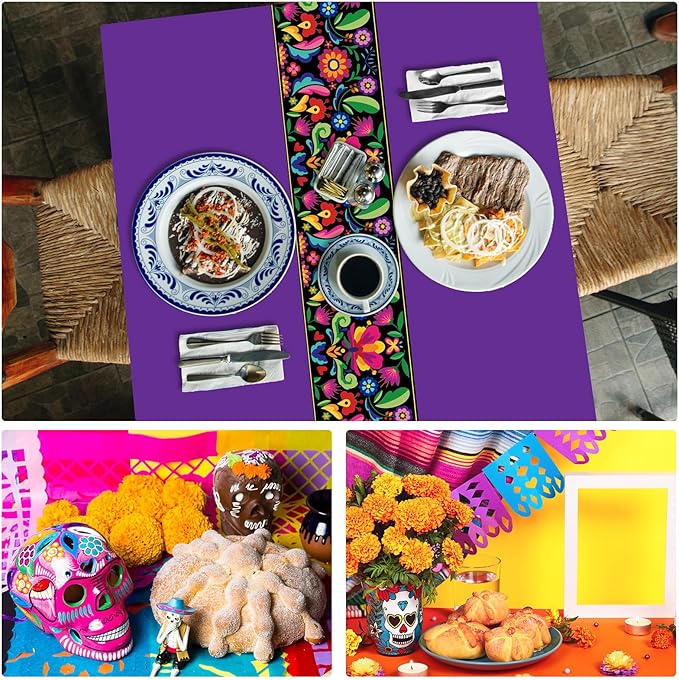 Oudain 6 Pcs Fiesta Tablecloth 108 x 54 Inch Plastic Tablecover Mexican Waterproof Tablecloth Disposable Table Cover for Taco Night Festive Mexican Fiesta Wedding Party Decoration (Multicolor)