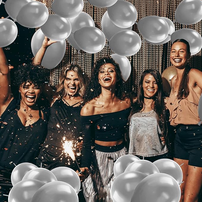 Link Balloons 12 Inch - 100 Pcs Quick Link Balloon Latex Linking Balloons Connected Linkable Balloon Birthday Wedding Party Decorations(Silver)