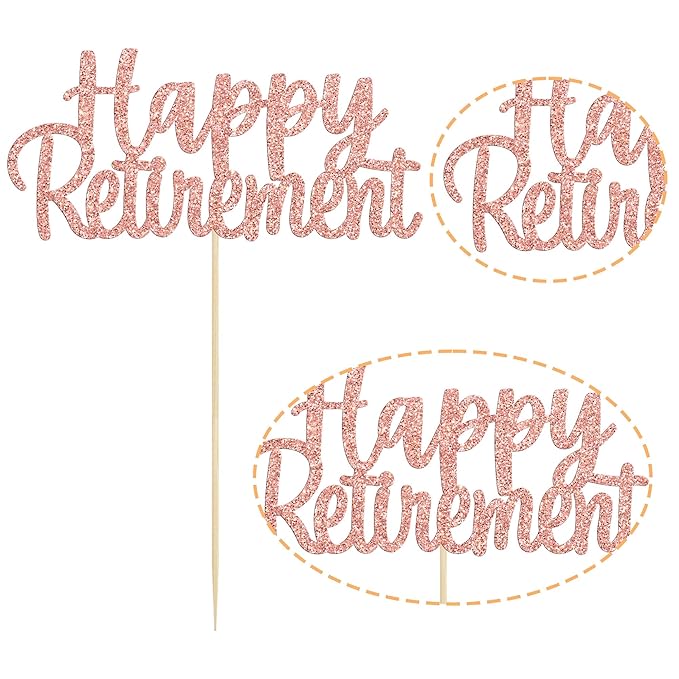 Gyufise Rose Gold Glitter Happy Retirement Cake Topper Retirement Cake Decoration Picks for Retired Party Cake Decoration Party Supplies 1 Pack