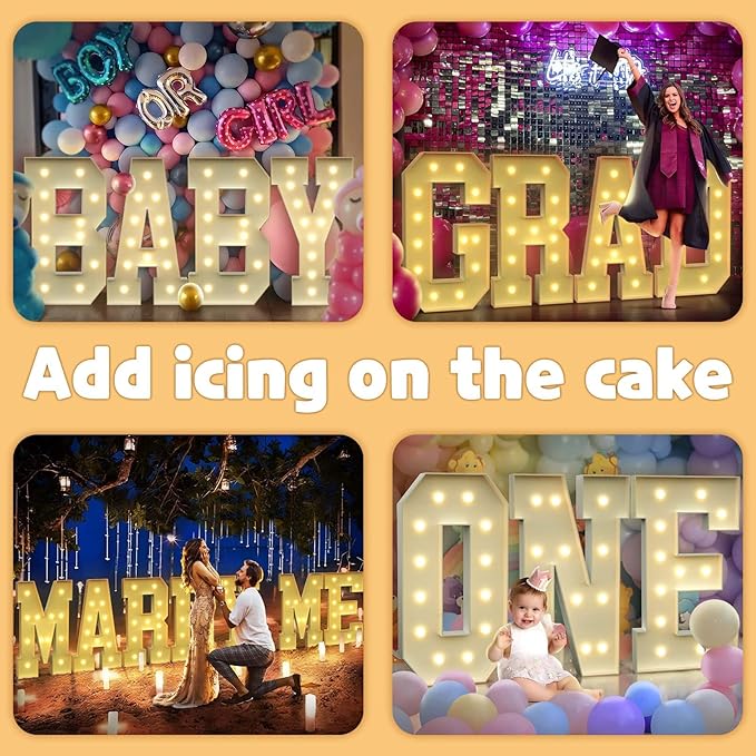 IMRSV 4FT Light Up Letters, Large Light Up Letters Party Decor Wedding Kit, Arch Decorations