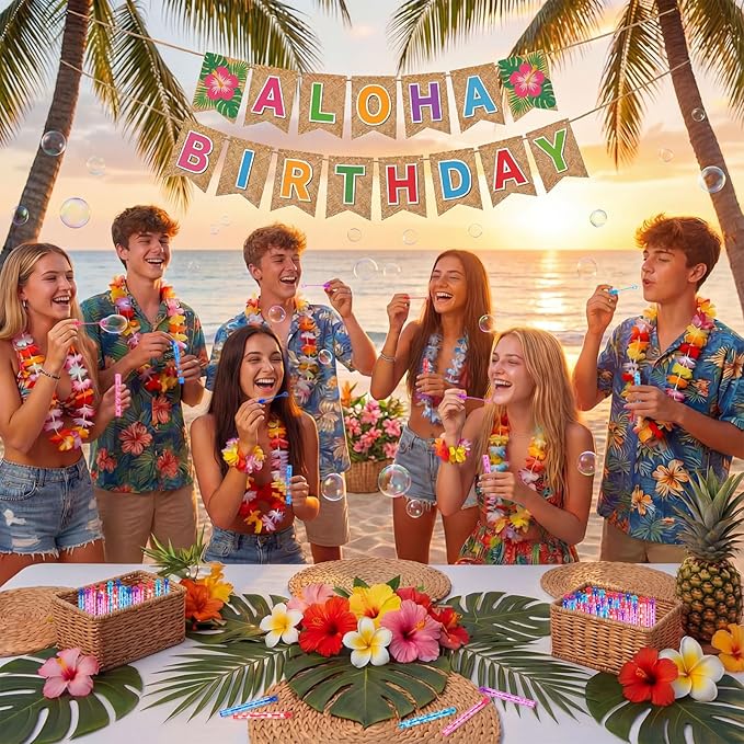 32 Pcs Hibiscus Flower Bubbles Wands Hawaiian Bubble Party Favors for Adult Hawaii Summer Tropical Activity Birthday Gifts Carnival Goody Bag Stuffers Wedding Supplies