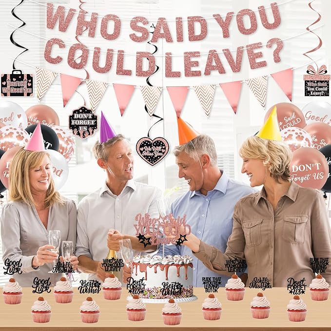 Roetyce Farewell Party Decorations, Rose Gold Who Said You Could Leave Banner Balloons Cake Toppers Hanging Swirls, Pink Going Away Retirement Leaving Party Decorations Coworker Goodbye Party Supplies