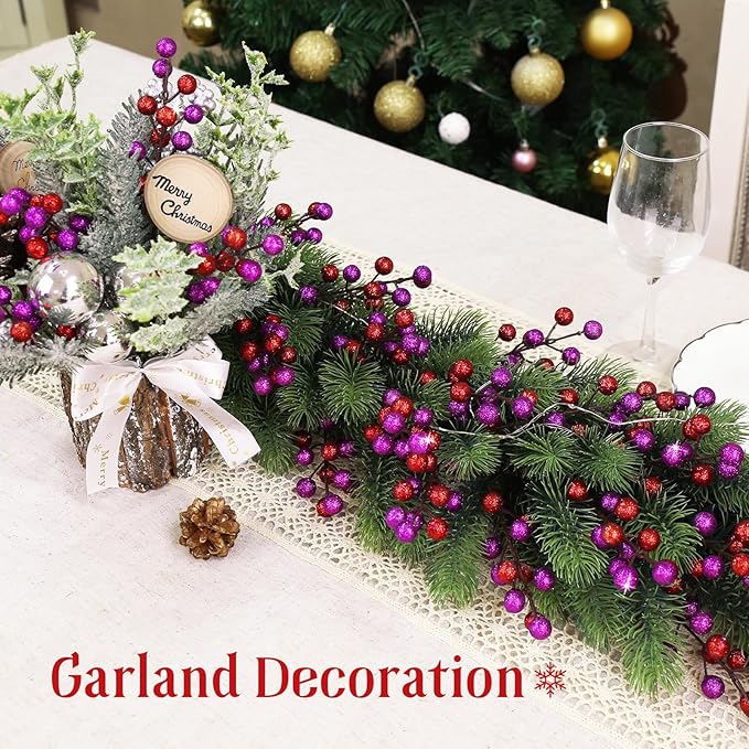 HOHOTIME 24 Pack Artificial Berry Stems Branches, Christmas Faux Holly Berries Branches Ornaments for Christmas Tree Wreath DIY Craft Decorations Holiday Home Decor