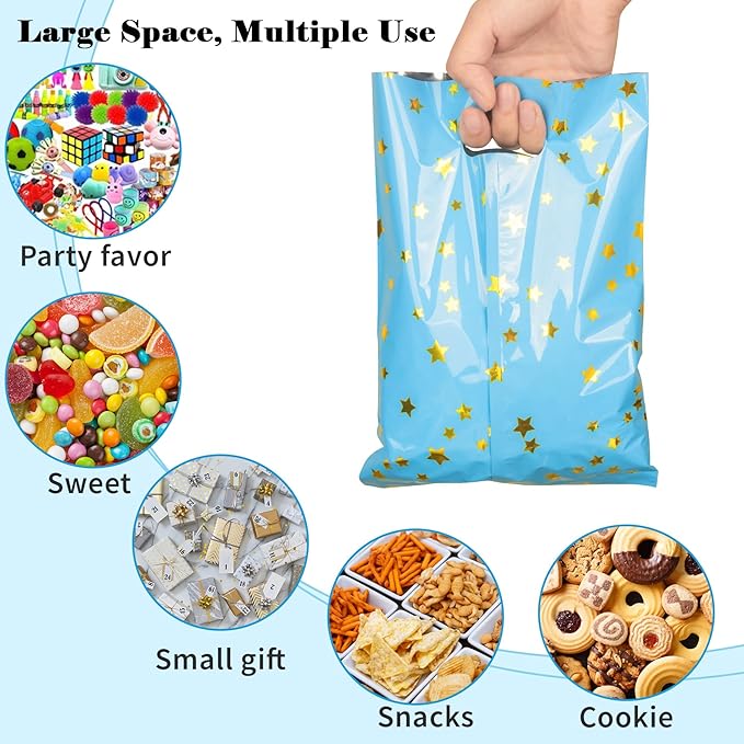 LEKOKO 50 Pcs Party Favors Bags, Cute Star Pattern Birthday Goodie Candy Bags, Plastic Party Gift Bag Bulk for Kids Birthday Baby Shower