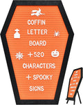 Coffin Letter Board - 520 Characters Spooky Halloween Characters with Wooden Stand and Canvas Bag - 16x11 Inches - Felt Message Board for Home Office Halloween Supplies & Decor (Orange)