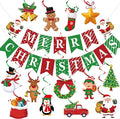 Merry Christmas Party Decorations Pre-strung Merry Christmas Banner with Hanging Swirls Red Green Santa Claus Snowman Hanging Ceiling Swirl for Xmas Holiday Party Home Decor