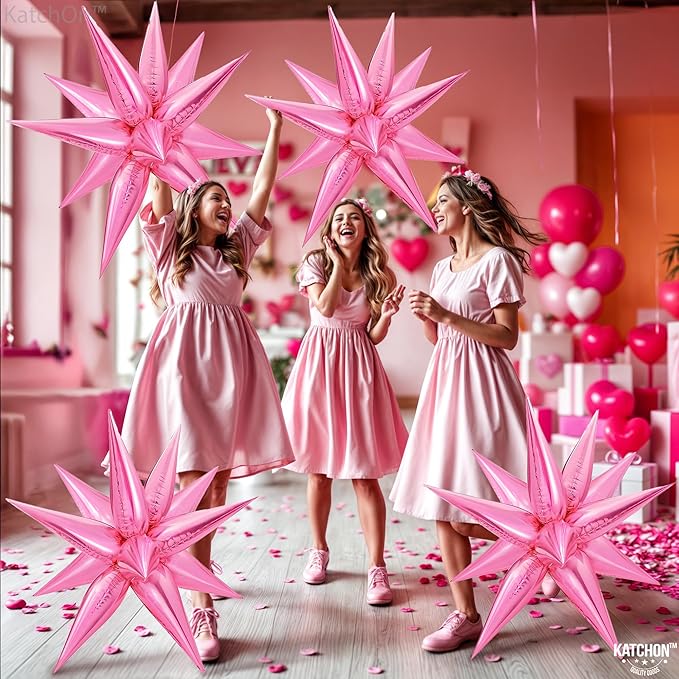 Katchon, Large Pink Star Balloons - 50 Pieces, 26 Inch | Pink Starburst Balloon | pink Spike Balloons for Baby Shower Decorations | Metallic pink Balloon for Bachelorette, Sweet 16 Party Deorations