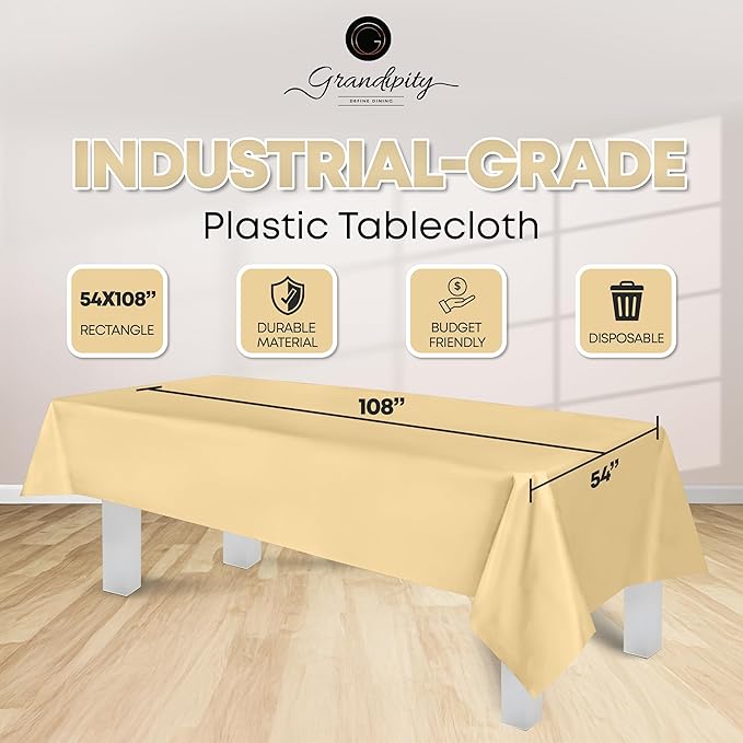 Grandipity 12 Pack Premium Disposable Plastic Tablecloth 54 Inch. x 108 Inch. Decorative Rectangle Table Cover - Ivory