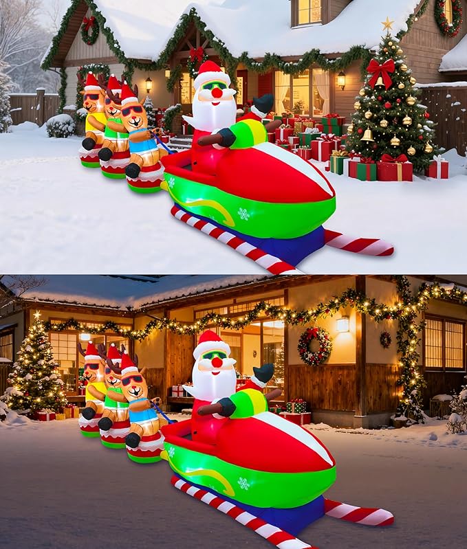 EAONE 12FT Christmas Inflatables Outdoor Decorations, Giant Blow ups Yard Decoration Inflatable Santa Claus Drive Sleight with 3 Reindeers, with Built-in LEDs for Indoor Outdoor Home Holiday Decor