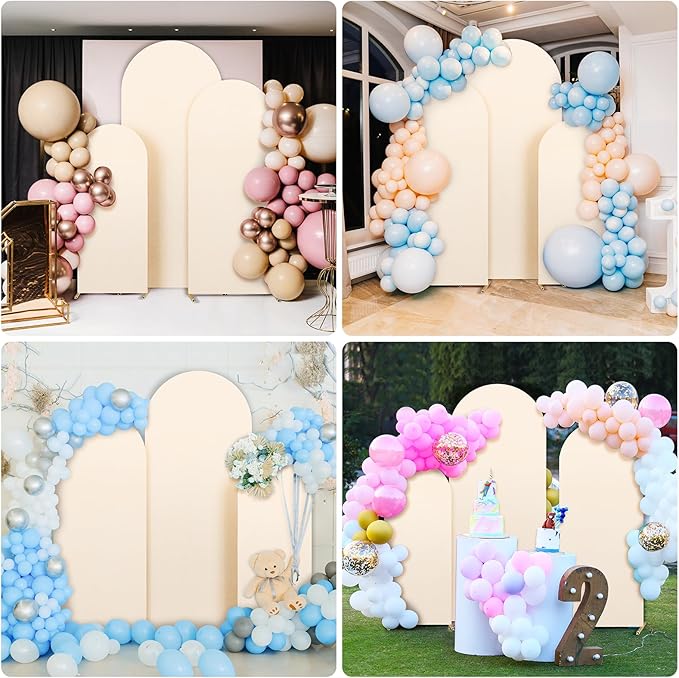 Dofilachy Arch Backdrop - Wedding Arch Backdrop Fabric Set of 3 Stretchy Covers (4FT, 5FT, 6FT, Beige)