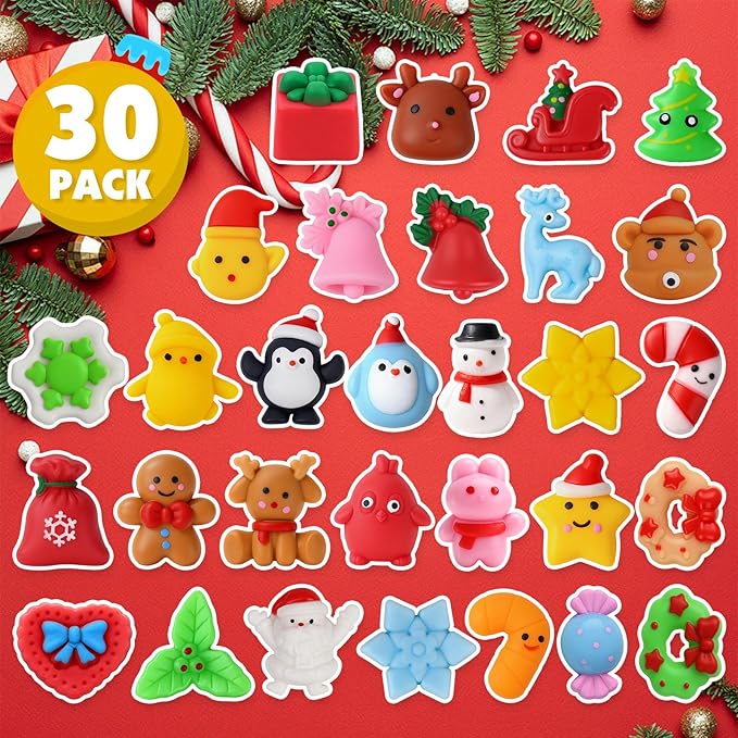 30 Pack Christmas Squishy Toys Squishies, Mochi Squishy Party Favors for Kids,Christmas Toys for Kids,Squishy Fidget Stress Reliever, Goodie Bags Fillers Birthday Xmas Gifts Stocking Stuffers