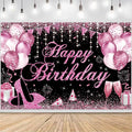 Happy Birthday Banner - Birthday Decorations for Women Girls Pink Birthday Party Banners Welcome Happy Birthday Background Sign for Theme Party Decorations Indoor Outdoor
