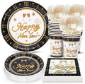 Atonofun Happy New Year Party Supplies, Party Plates, Cups, Napkins and Cutlery, New Year Party Decorations for New Years Eve Party Serves 24