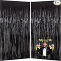 Black Tinsel Fringe Backdrop Curtains Birthday Party Decorations- 3.28x6.56 ft Metallic Tinsel Streamers, Photo Booth Background for Wedding, Graduation, Party Decorations - 2 Packs