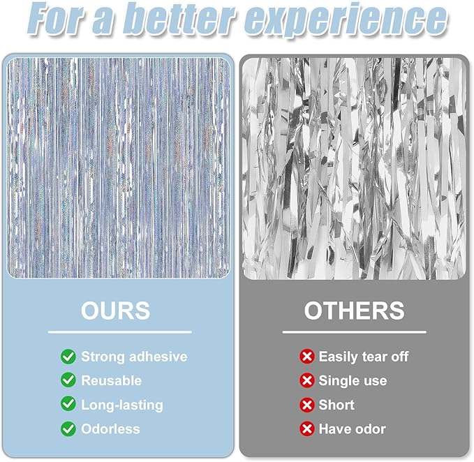 Crosize 2 Pack 3.3 x 9.9 ft Laser Silver Foil Fringe Curtains Party Decorations,Tinsel Curtain Backdrop for Parties, Door Streamers, Glitter Streamer Backdrop for Birthday Decoration