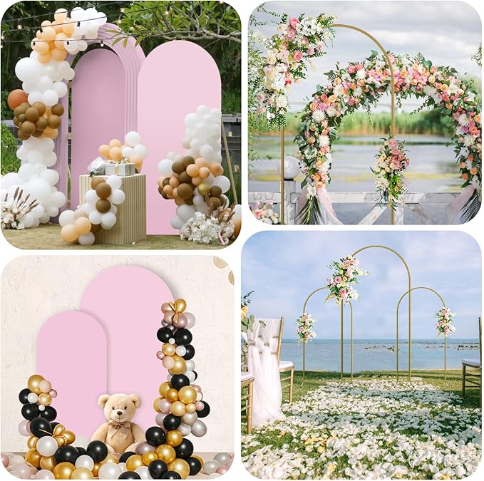 Arch Backdrop Stand and Cover Set, 3 Metal Balloon Arch Backdrop 7.2ft 6.6ft 6ft, Gold Arched Stand Frame for Wedding, Parties,Birthday, Backdrop Decorations (Pale Pink,7.2ft+6.6ft+6ft)