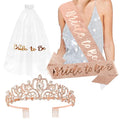 CIEHER Rose Gold Crown + Bride To Be Sash + Wedding Veil Set for Bachelorette Party Favors Bridal Shower Decorations Bachelorette Sash Bridal Sash Bachelorette Gift for Bride