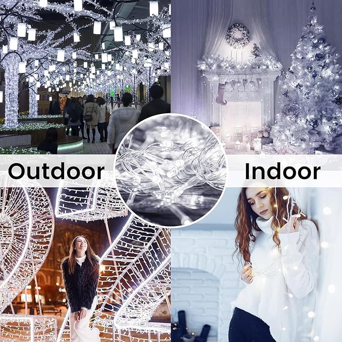 4 Pack String Lights Battery Operated with Timer, 132FT 400 LED Waterproof Battery Twinkle Lights, 8 Modes Fairy Light for Indoor & Outdoor Party Bedroom Porch Tree Christmas Decorations (Cool White)