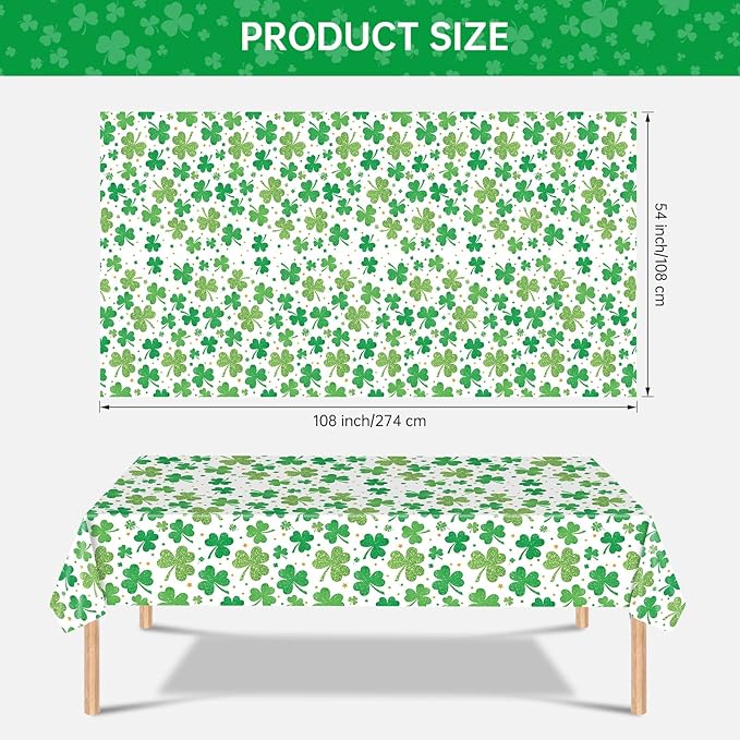 3 Pack St Patricks Day Tablecloth - Lucky Green Shamrock St Patrick's Tablecloths Set, Disposable Plastic St Patrick Table Cloth Cover for Happy St. Patrick's Day Dinner Table Decor Party Supplies