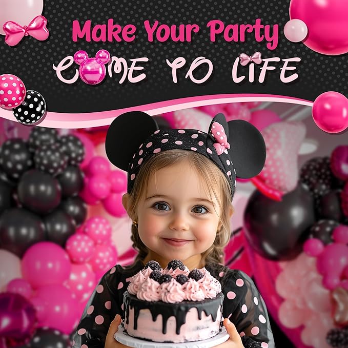 ALL-IN-1 Minnie Balloon Arch Kit with BONUS Bow & Mouse Head - Mini Mouse Balloons for Birthday Decorations & Oh Twodles Party Supplies Girl - Minnie Birthday Party, Baby Shower