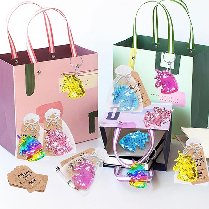 CiciBear 25 Pack Unicorn Sequin Keychains for Unicorn Themed Party Favors, Kids and Adults Birthday Gift, Baby Shower, Party, 5 Colors