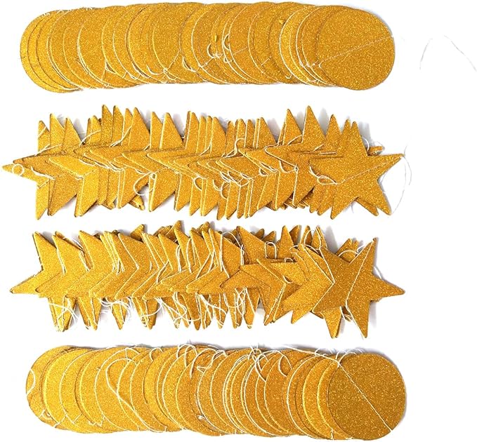 Party Decorations 52 Ft Big Star Garland Circle Dots Garland Paper Backdrop Streamer for Graduation Birthday Bachelorette Engagement Wedding Bridal Shower Baby Shower (Gold)