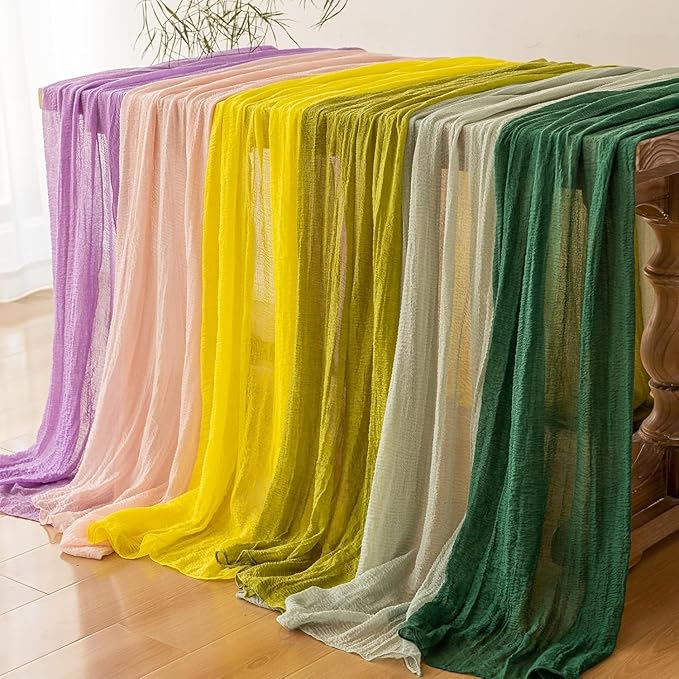 Keketoarrange 3Pcs Forest Green Gauze Rustic Cheesecloth Table Runner 120 Inch 10 FT for Wedding Baby Shower Bridal Shower Birthday Engagement Garden Outdoor Party Long Sheer Boho Decorations